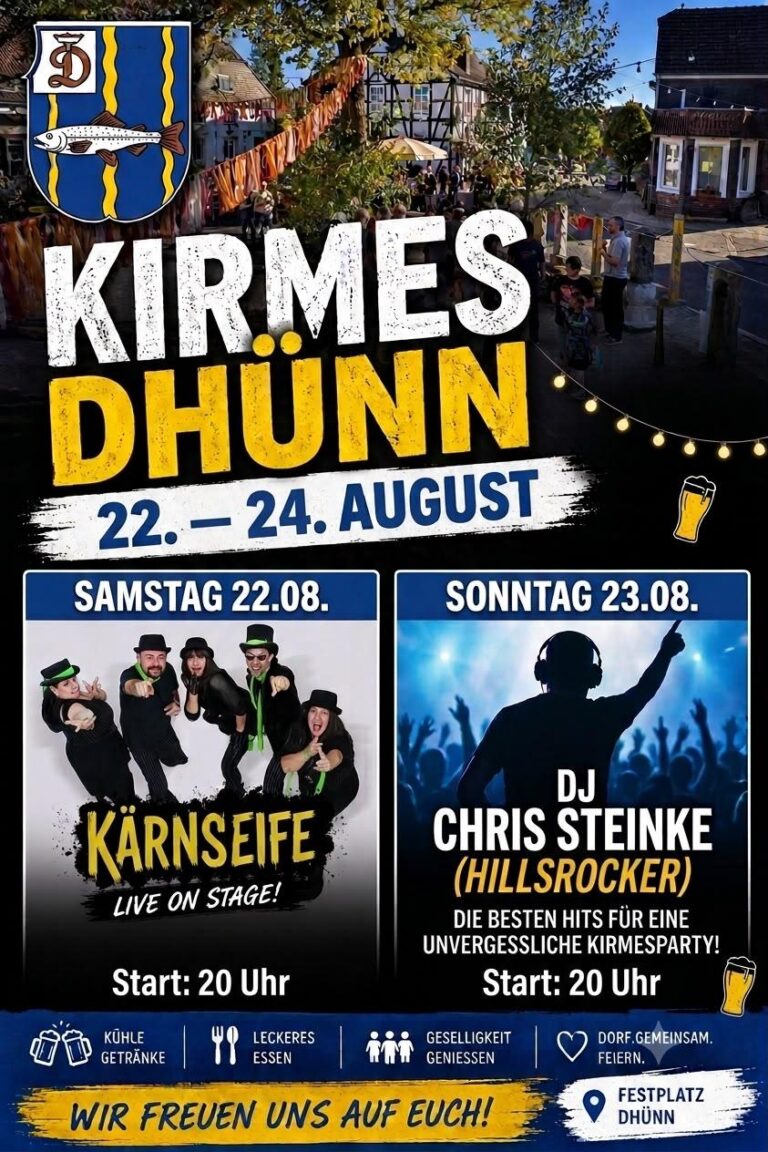 Drei Tage Festmeile — die Kirmes in Dhünn vom 22. bis 24. August 2026